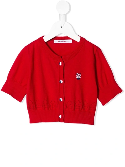 Familiar Kids' Embroidered Logo Cardigan In Red