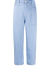 Jejia High-rise Striped Satin Cropped Trousers In Blue