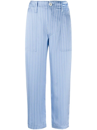 Jejia High-rise Striped Satin Cropped Trousers In Blue