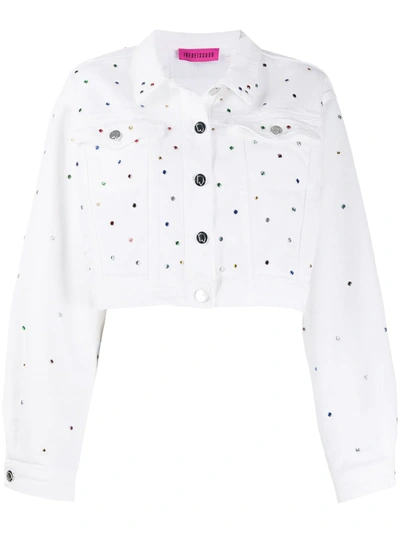 Ireneisgood Denim Cropped Embellished Jacket In White