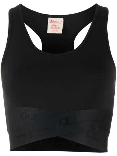 Champion Cross-hem Cropped Tank Top In Black