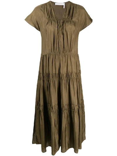See By Chloé V-neck Tiered Dress In Green