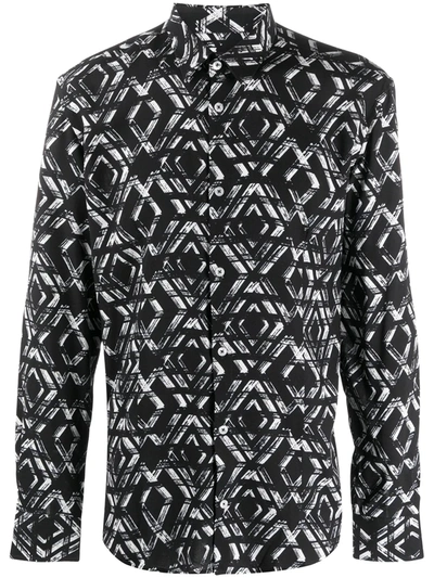 Daniele Alessandrini Geometric-print Pointed Collar Shirt In Black