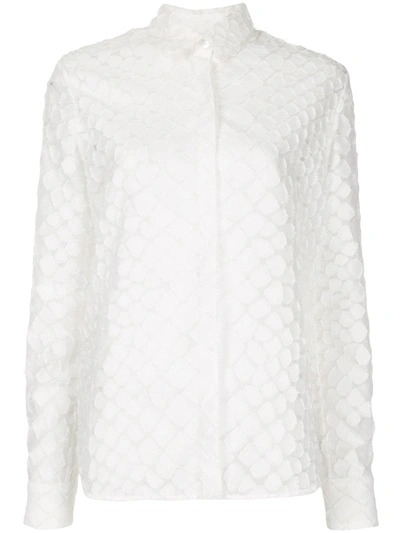 Alex Perry Ashton Textured Long Sleeve Shirt In White