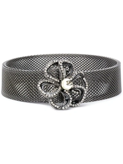 Pre-owned Chanel 2005 Camélia Rhinestone-embellished Chain Belt In Silver