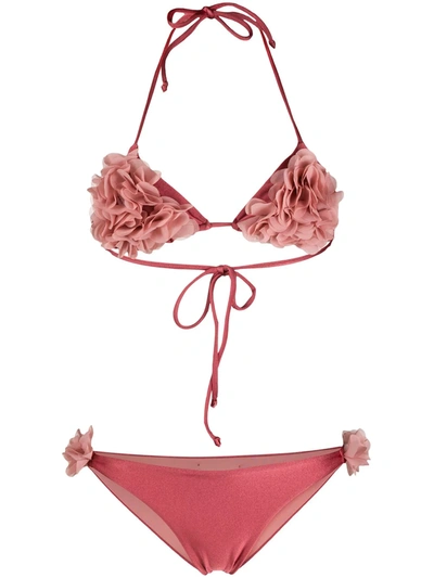 La Reveche Shayna Floral-ruffle Bikini In Pink
