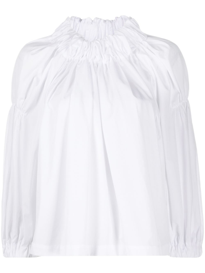 Comme Des Garçons Comme Des Garçons Elasticated Neckline Cotton Blouse In White