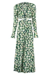 Afrm Lola Leopard Print Cutout Detail Long Sleeve Midi Dress In Spring Daisy