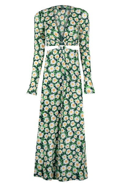 Afrm Lola Leopard Print Cutout Detail Long Sleeve Midi Dress In Spring Daisy
