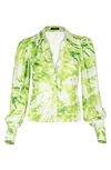 Afrm Zayne Tie Dye Print Blouse In Lime Marine Tie Dye