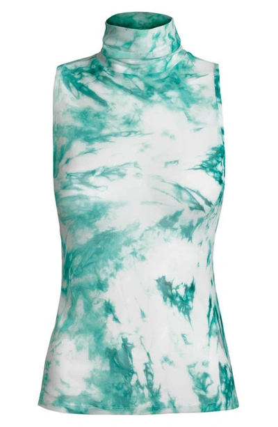 Afrm Holt Sleeveless Turtleneck Mesh Top In Skyblue Marble Tie Dye