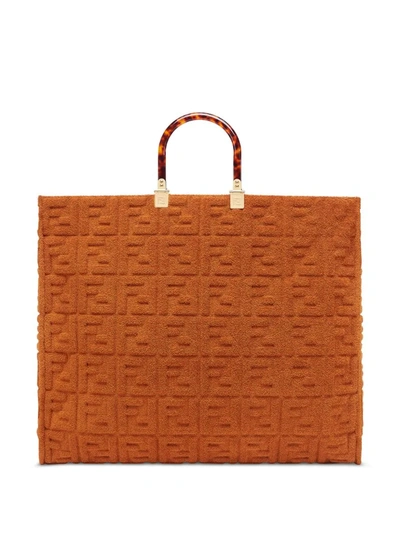 Fendi Sunshine Ff-embossed Terry Tote Bag In Brown,orange