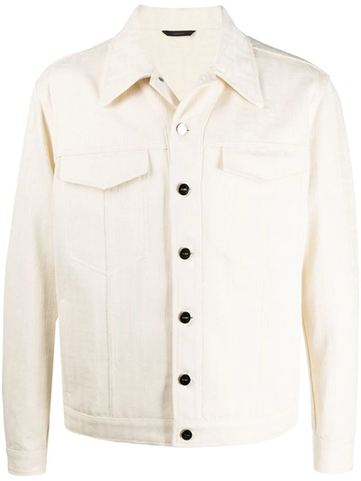 Fendi Embroidered Logo Denim Jacket In Neutrals