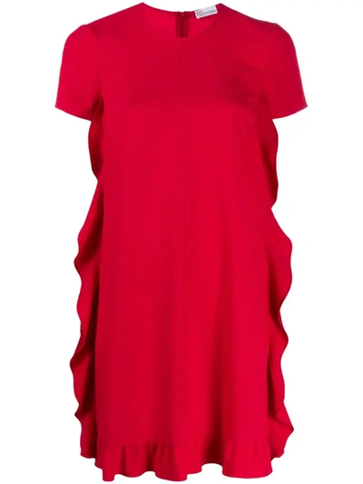 Red Valentino Ruffled Shift Dress In Red