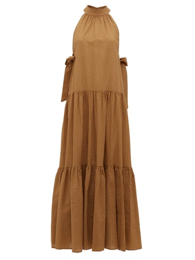 Marysia Molluscs High-neck Cotton-seersucker Dress In Brown