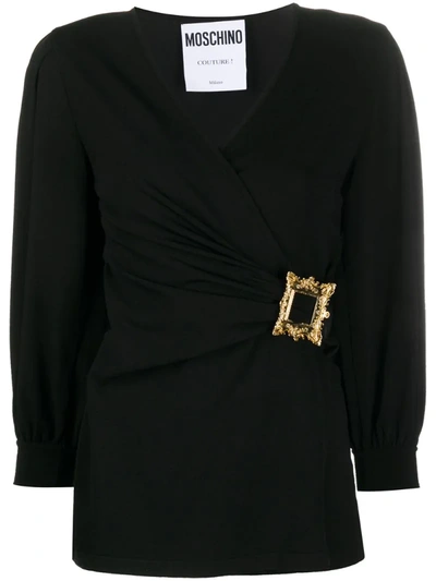 Moschino Frame-buckle Long-sleeve Blouse In Black