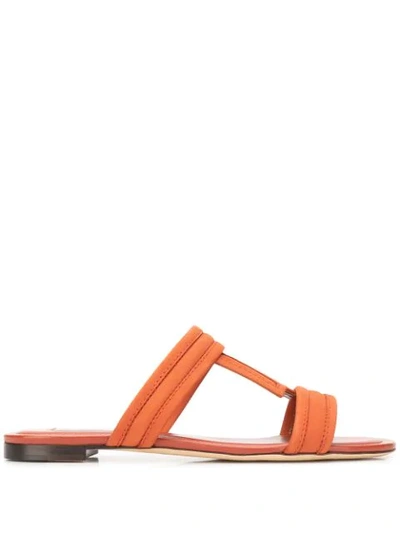 Tod's T-bar Flat Leather Sandals In Orange