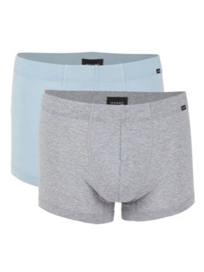 Hanro Cotton Essentials Covered Waistband Boxer Briefs, Pack Of 2 In Aquamarine