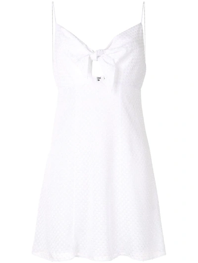 Alice And Olivia Roe Tie Front Clip Dot Flare Dress In White