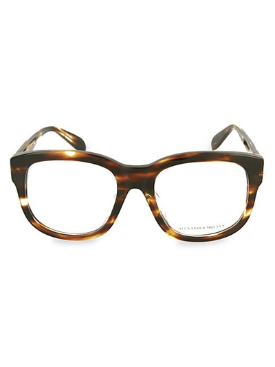 Alexander Mcqueen 54mm Square Faux Tortoiseshell Optical Glasses In Avana