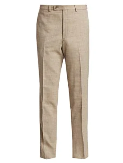 Saks Fifth Avenue Collection By Samuelsohn Classic-fit Linen & Silk Trousers In Tan