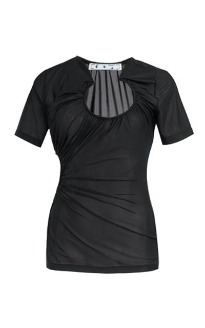 Off-white Ruched Cutout Cotton-jersey Top In Black