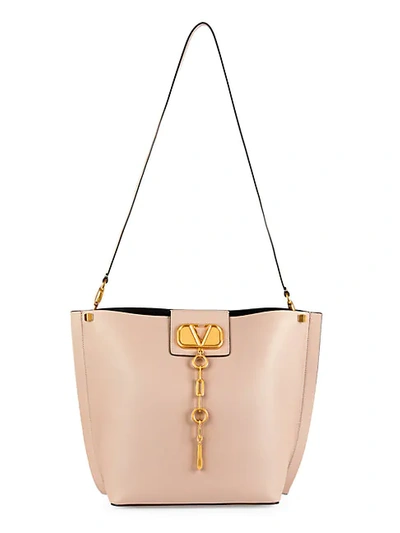 Valentino Garavani Logo Pebbled Leather Tote In Poudre