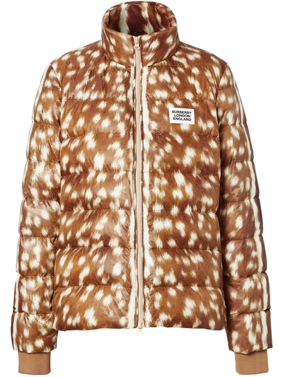 Burberry Colinton Deer Print Down Puffer Coat In Beige