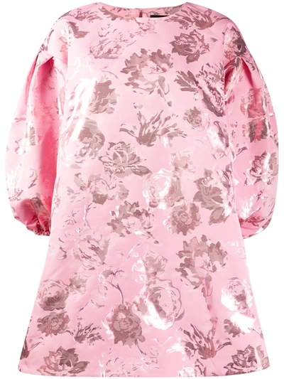 Stine Goya Francis Floral Metallic Jacquard Puff-sleeve Mini Dress In Rose Lurex