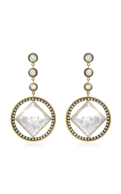 Moritz Glik 18k Gold; Blackened Silver; Diamond And Sapphire Earrings