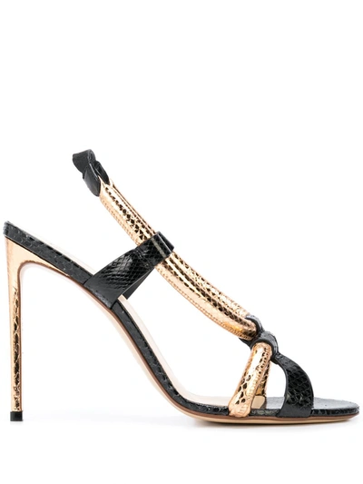 Francesco Russo Two-tone Snake-effect Leather Sandals In Black