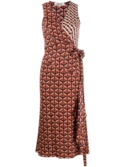 Diane Von Furstenberg Geometric Pattern Midi Dress In Red