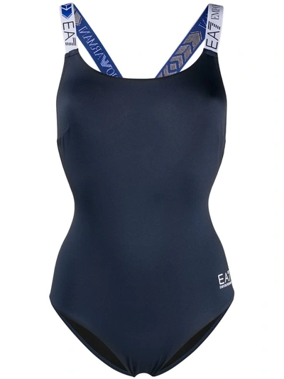 Ea7 Logo Strap One-piece Swimsuit In Black