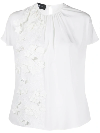 Rochas Floral Embroidered Silk Blouse In White