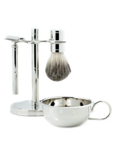 Bey-berk 4-piece Safety Razor, Badger Brush, Soap Dish & Stand Set In Silver