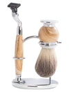 Bey-berk Men's 3-piece Mach3 Razor, Badger Brush & Stone Stand Set In Tan Stone