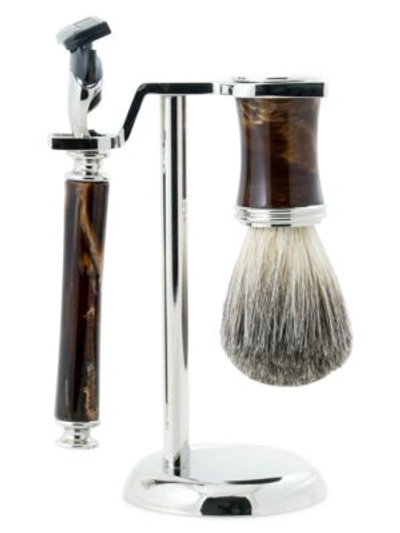 Bey-berk 3-piece Fusion Razor, Badger Brush & Stand Set In Silver