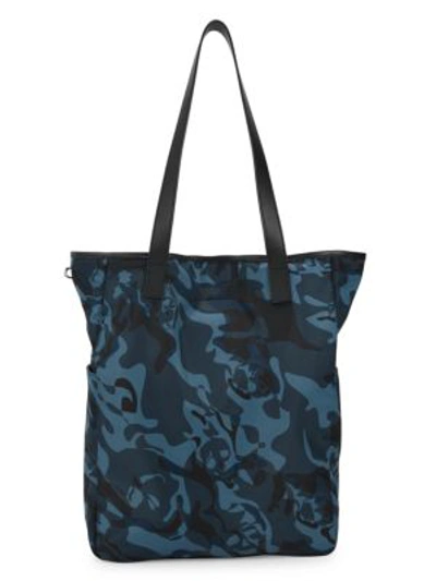Alexander Mcqueen Printed Leather Shopper In Blue Night