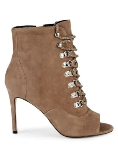 Charles David Charlye Peep-toe Suede Booties In Olive