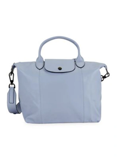 Longchamp Logo Leather Satchel In Light Blue