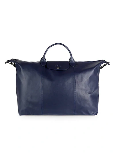 Longchamp Leather Travel Bag In Navy