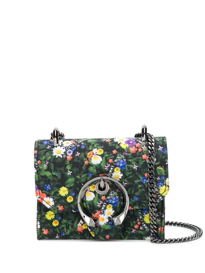 Jimmy Choo Paris Mini Floral-print Silk Cross-body Bag In Black