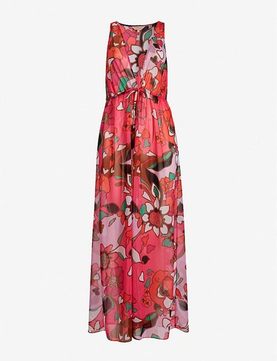 Ted Baker Honorr Floral-print Chiffon Maxi Dress In Brt-pink