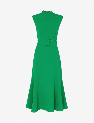 Whistles Penny Belted Crepe Midi Dress In Green
