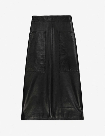 Claudie Pierlot Cafe Leather Midi Skirt In Black