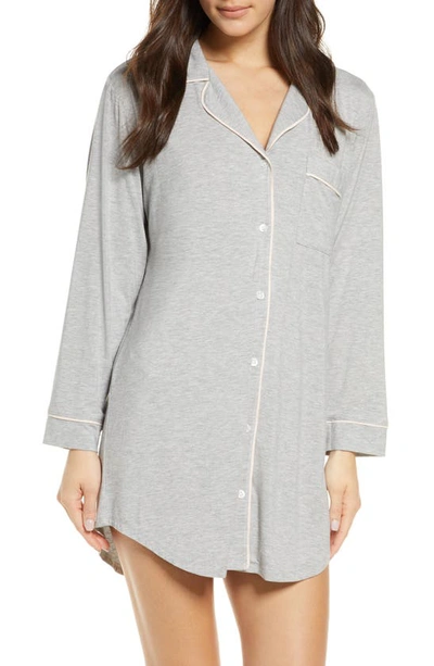 Eberjey Gisele Stretch Jersey Sleep Shirt In Heather Grey/sorbet Pink