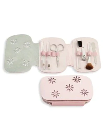 Bey-berk 8-piece Leather & Suede Case & Stainless Steel Manicure Set In Pink