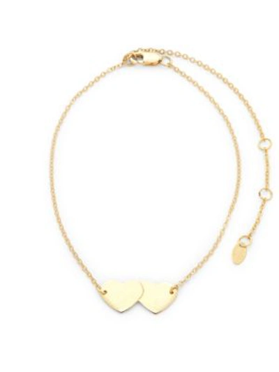 Saks Fifth Avenue 14k Yellow God Double Heart Adjustable Anklet