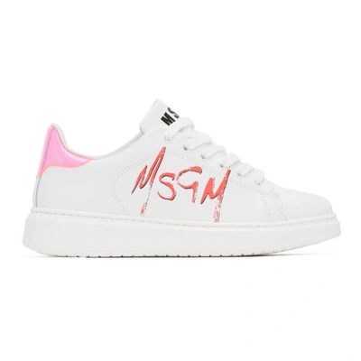 Msgm White Logo Colour Heel Tab Trainers In 15 White/pi