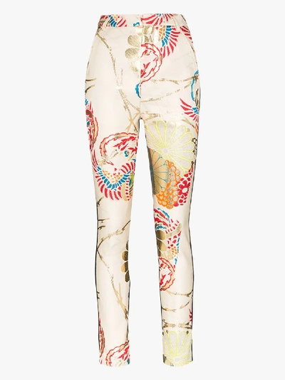 Haider Ackermann Panelled Floral-embroidered Slim-leg Trousers In Neutrals